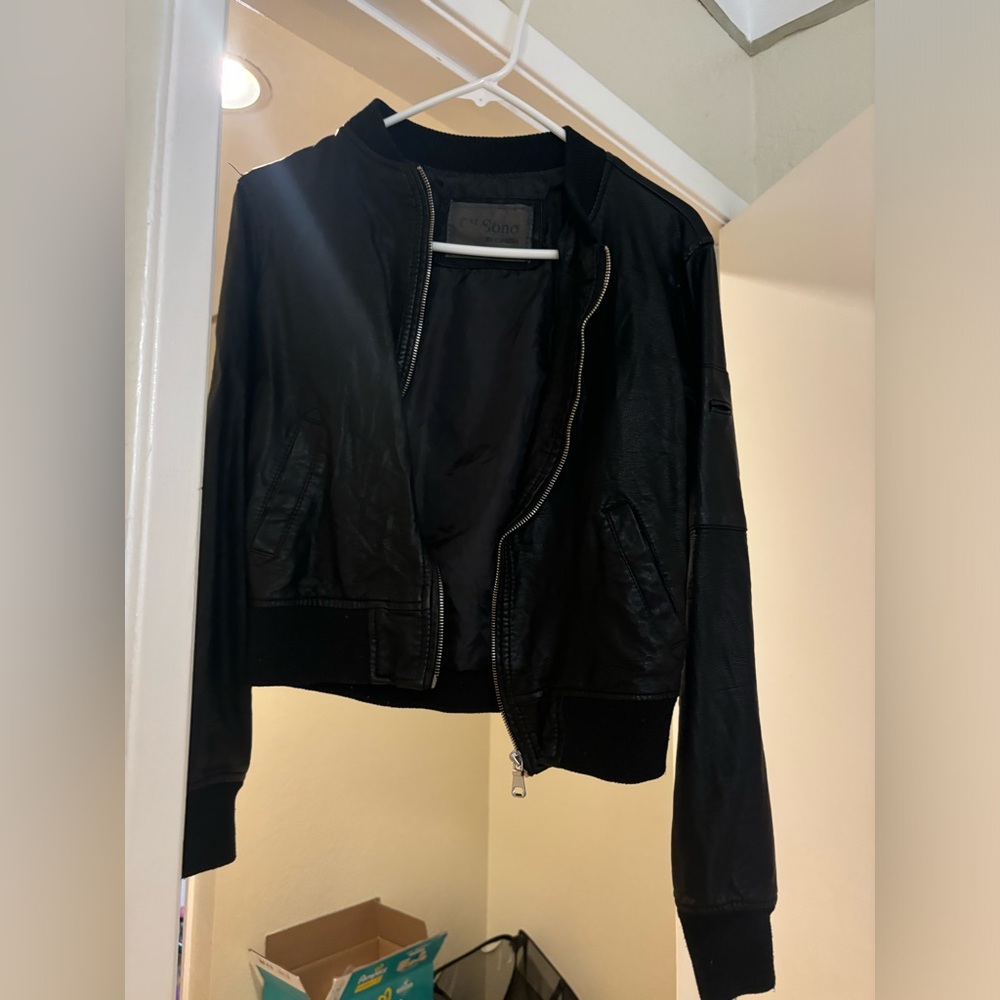black leather jacket